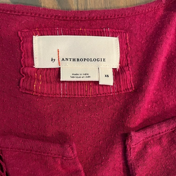 Anthropology hot pink blouse with metallic threads on short sleeves - Picture 4 of 5